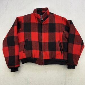 Vintage Woolrich Jacket Womens Large Red Buffalo Plaid Wool Cropped Boxy Sherpa